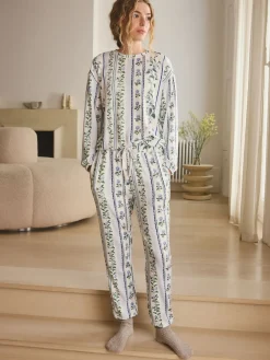 Next Blue Floral Cosy Long Sleeve Pyjamas Outlet