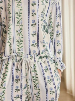 Next Blue Floral Cosy Long Sleeve Pyjamas Outlet