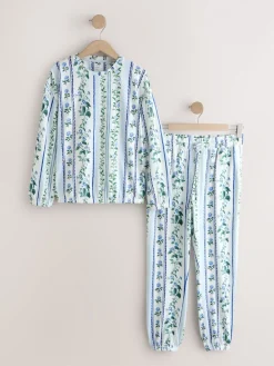 Next Blue Floral Cosy Long Sleeve Pyjamas Outlet