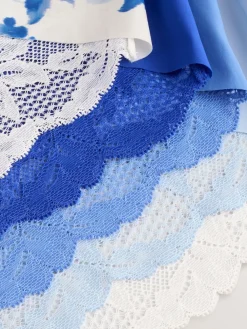 Next Blue Floral Midi No VPL Lace Back Briefs 5 Pack Clearance