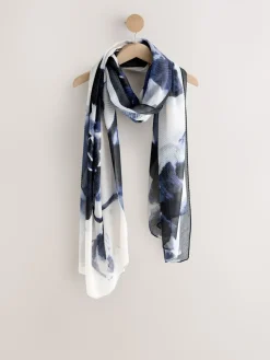 Next Blue Floral Print Plisse Lightweight Scarf Clearance