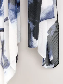 Next Blue Floral Print Plisse Lightweight Scarf Clearance