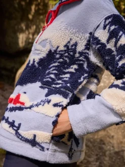 Next Blue Graphic Winter Scenic Soft Touch Cosy Teddy Borg Quarter Zip Fleece Best