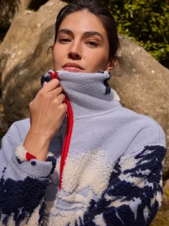 Next Blue Graphic Winter Scenic Soft Touch Cosy Teddy Borg Quarter Zip Fleece Best