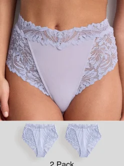 Next Blue High Waist High Leg Ultimate Comfort Lace Knickers 2 Pack Outlet