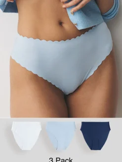 Next High Waist High Leg No VPL Scallop Knickers 3 Pack Blue Best