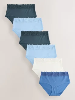 Next Blue Midi Cotton and Lace Knickers 7 Pack Hot