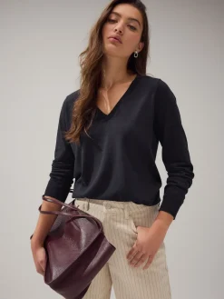 Next Soft Touch V-Neck Cotton Rich Jumper Blue Navy Outlet