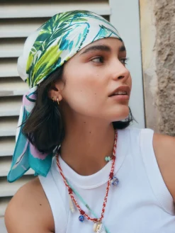 Next Satin Square Scarf Blue Poolside Scene Outlet