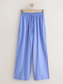 Next Pull On Wide Leg Trousers With Linen Blue Discount
