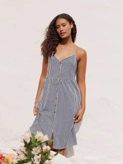 Next Jersey Button Down Midi Dress Blue Stripe Outlet