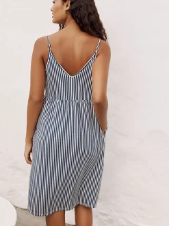 Next Jersey Button Down Midi Dress Blue Stripe Outlet