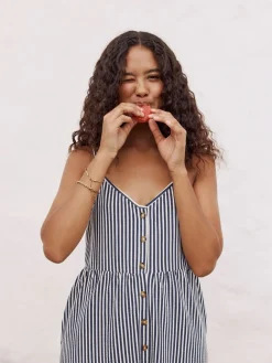 Next Jersey Button Down Midi Dress Blue Stripe Outlet