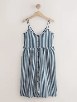 Next Jersey Button Down Midi Dress Blue Stripe Outlet