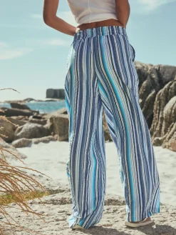 Next Pull On Wide Leg Trousers Blue Stripe Sale