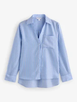 Next Soft Relaxed Long Sleeve V Neck Shirt Blue Stripe Clearance