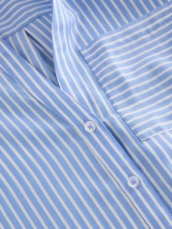 Next Soft Relaxed Long Sleeve V Neck Shirt Blue Stripe Clearance