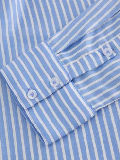 Next Soft Relaxed Long Sleeve V Neck Shirt Blue Stripe Clearance