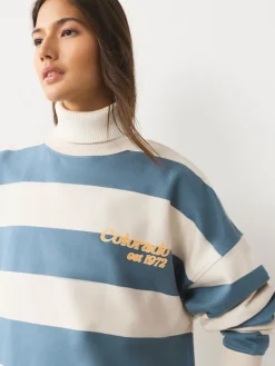Next Blue/Ecru Striped Graphic 'Colarado' City Longsleeve Crewneck Sweatshirt