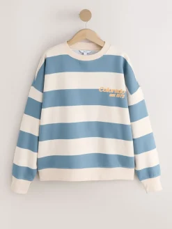 Next Blue/Ecru Striped Graphic 'Colarado' City Longsleeve Crewneck Sweatshirt