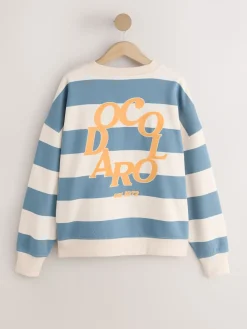 Next Blue/Ecru Striped Graphic 'Colarado' City Longsleeve Crewneck Sweatshirt