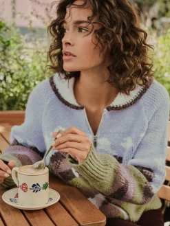 Next Blue/Green Landscape Scene Zip Cardigan Outlet