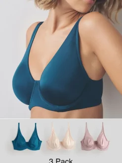 Next Non Pad Full Cup DD+ Microfibre Smoothing Ultimate Comfort T-Shirt Bras 3 Pack Blue/Pink/Cream Best