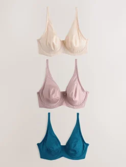Next Non Pad Full Cup DD+ Microfibre Smoothing Ultimate Comfort T-Shirt Bras 3 Pack Blue/Pink/Cream Best