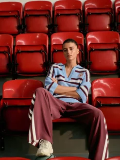 Next Open Collar Polo Half Sleeve Jumper With Wool Blue/Red Stripe Discount