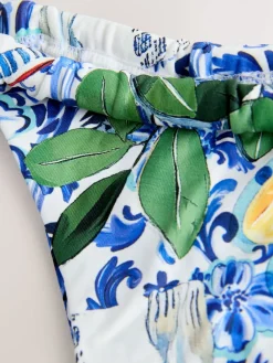 Next Tanga Bikini Bottoms Blue/White Porcelain Sardine Print New