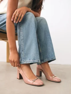 Next Standard/Wide Fit Hardware Slingback Block Heels Blush Pink Clearance