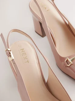 Next Standard/Wide Fit Hardware Slingback Block Heels Blush Pink Clearance