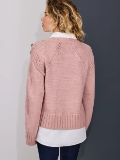 Next V-Neck Knitted Shirt Layer Look Jumper Blush Pink Online