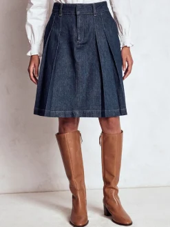 Boden Blue Pleated Denim Skirt
