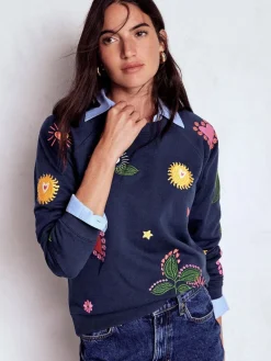Boden Blue Rosa Embroidered Sweatshirt Outlet