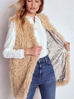 Boden Cream Faux Fur Long Gilet Online
