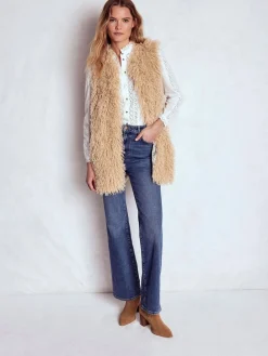 Boden Cream Faux Fur Long Gilet Online
