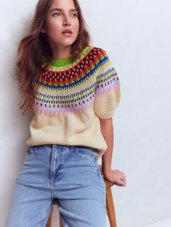 Boden Cream Margot Puff Sleeve T-Shirt Outlet