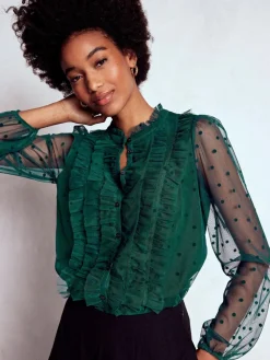 Boden Green Frilled Tulle Blouse Best