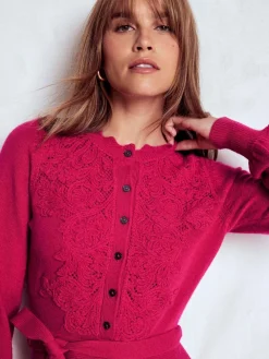 Boden Pink Lace Insert Knitted Midi Dress New