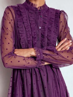 Boden Tulle Ruffle Maxi Dress Purple Discount