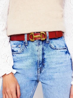 Boden Snaffle-Trim Leather Belt Red Hot