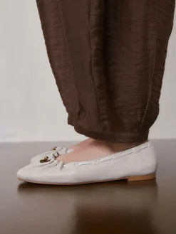 Next Forever Comfort® Leather Ruched Charm Ballet Flats Bone Discount