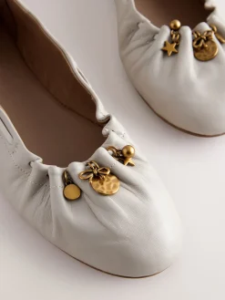 Next Forever Comfort® Leather Ruched Charm Ballet Flats Bone Discount