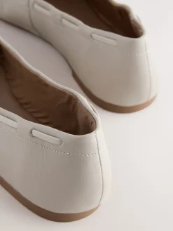 Next Forever Comfort® Leather Ruched Charm Ballet Flats Bone Discount