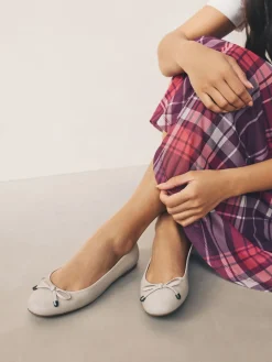 Next Round Toe Leather Ballerina Shoes Bone Discount