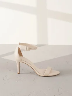 Next Signature Premium Leather Round Toe Buckle Detail Mid Simple Sandals Bone Sale