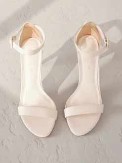 Next Signature Premium Leather Round Toe Buckle Detail Mid Simple Sandals Bone Sale