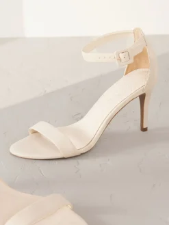 Next Signature Premium Leather Round Toe Buckle Detail Mid Simple Sandals Bone Sale