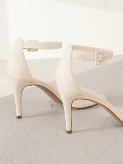 Next Signature Premium Leather Round Toe Buckle Detail Mid Simple Sandals Bone Sale